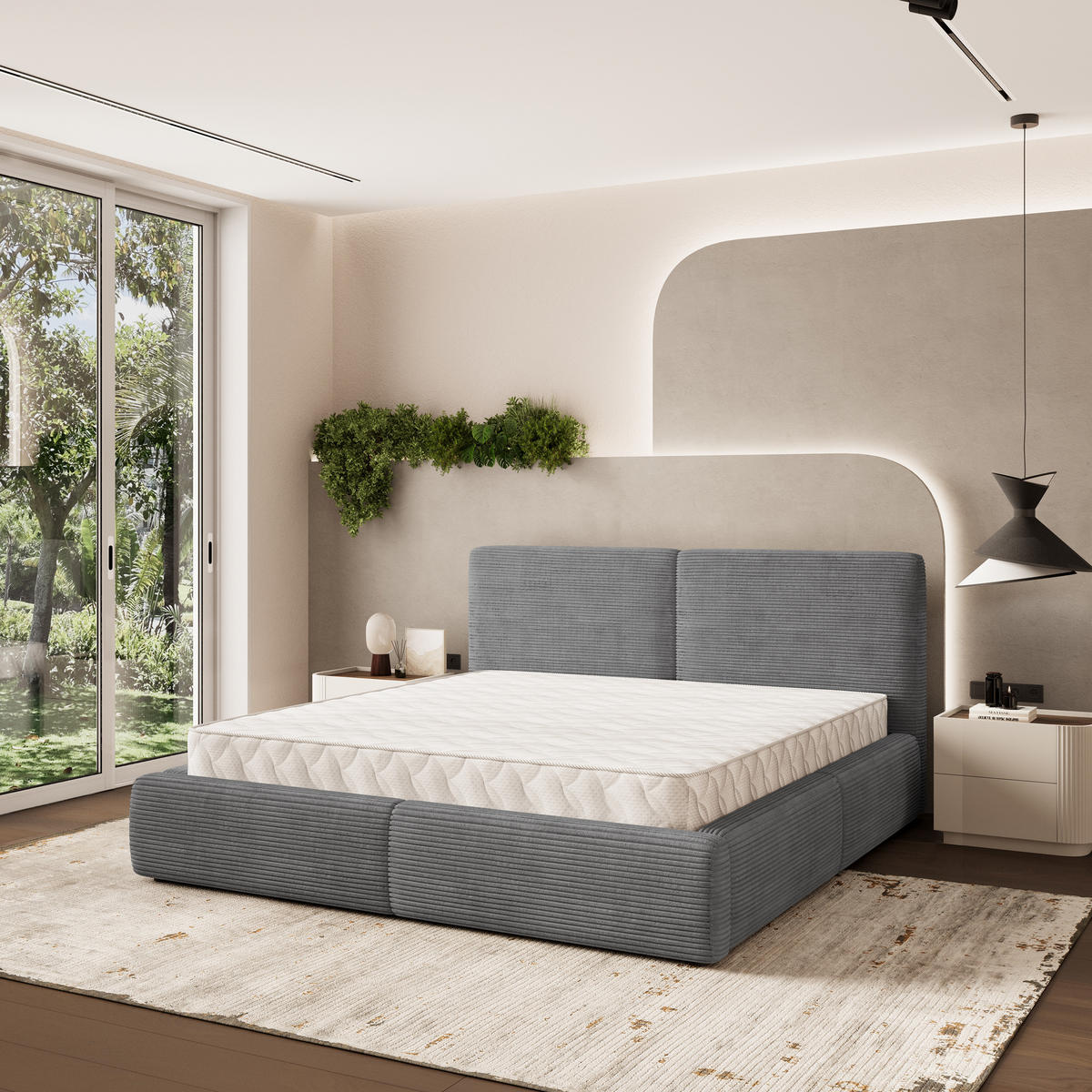 POLSTERBETT FELURO 160x200 cm mit Bettkästen - Grau - Grau, Holz (160/200cm) - MASSENO