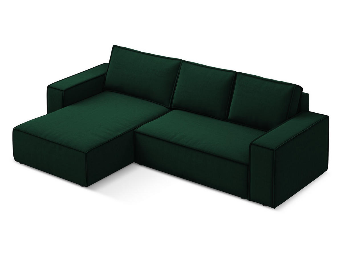 ECKSOFA mit Schlaffunktion Samt Stoff Grün - Dunkelgrün/Schwarz, Kunststoff/Textil (185/290cm) - Makamii