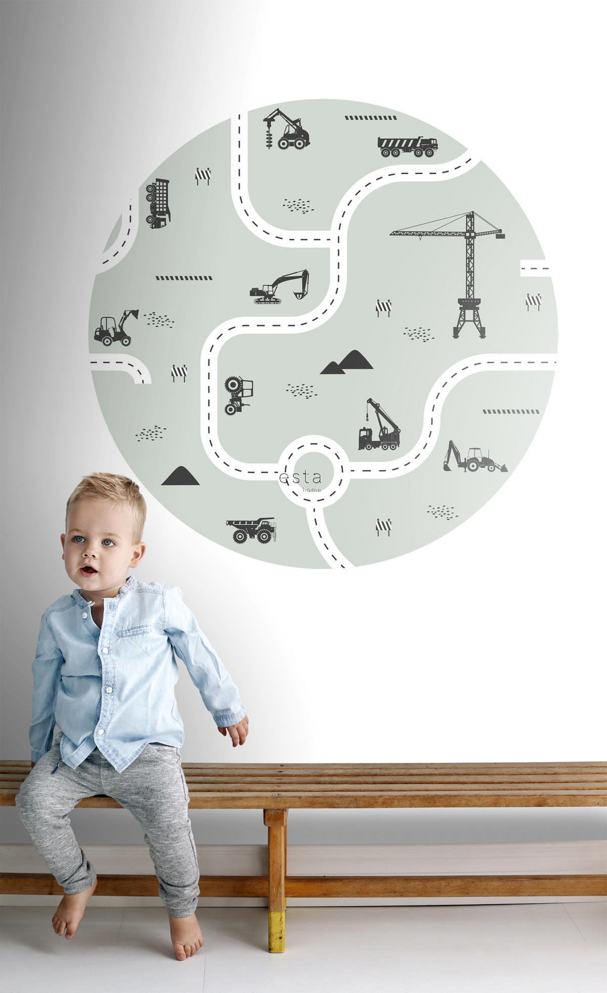 SELBSTKLEBENDE runde Tapete Fahrzeuge Ø 70 cm - Grün, Papier (70/70/70cm) - ESTAhome