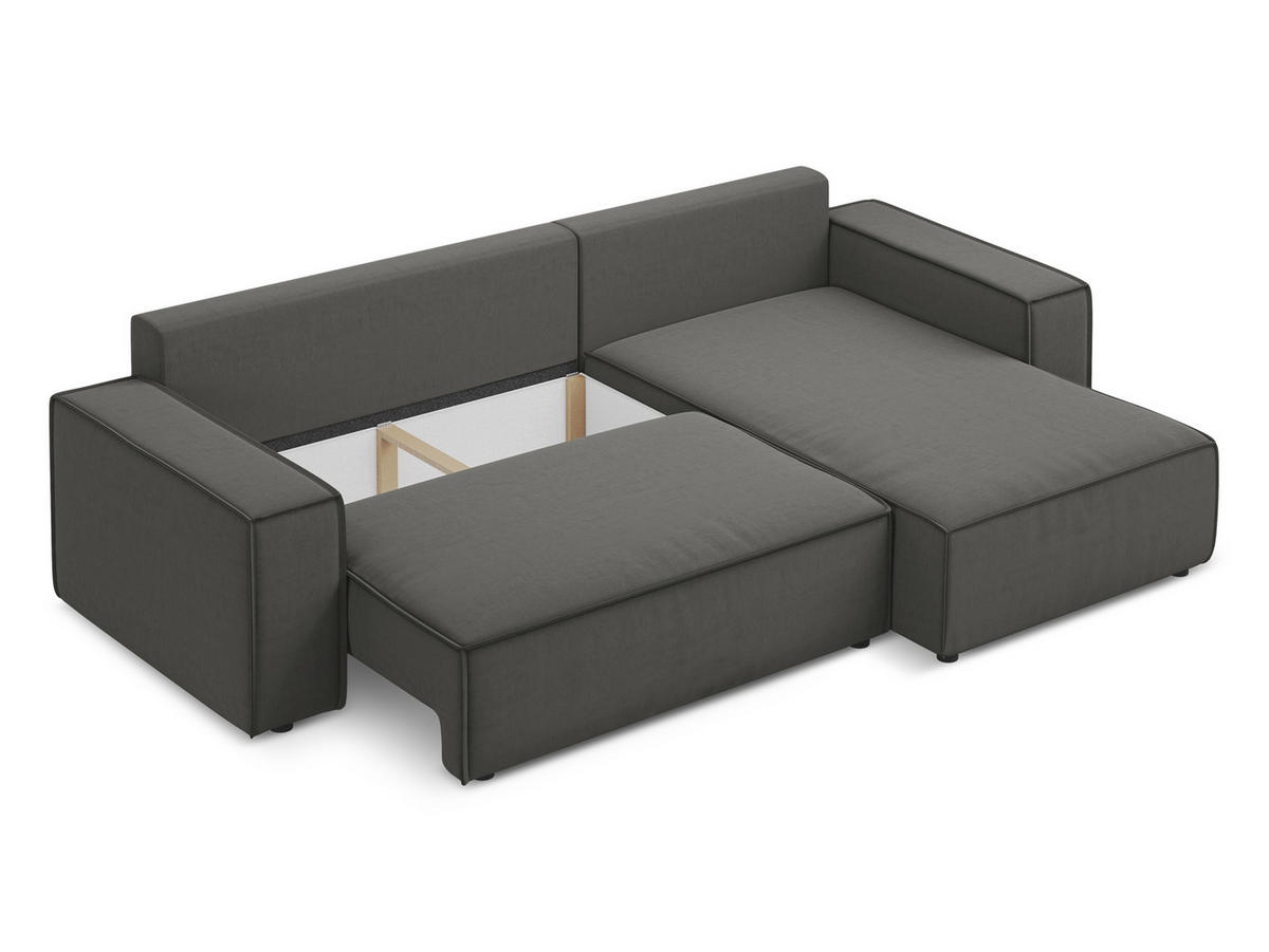 ECKSOFA mit Schlaffunktion Samt Stoff Grau - Dunkelgrau/Schwarz, Kunststoff/Textil (290/185cm) - Makamii