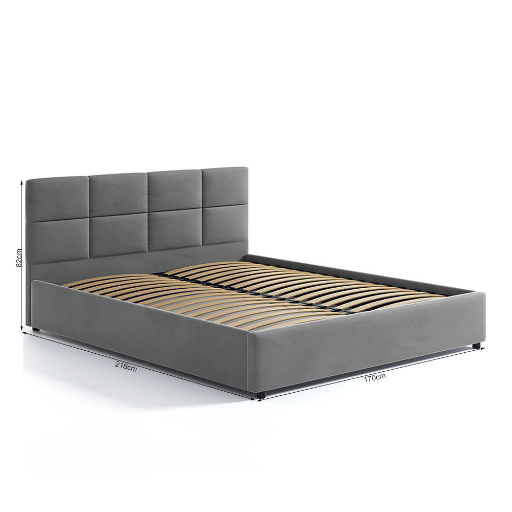 POLSTERBETT 160×200 mit Bettkasten und Lattenrost Mika HLR-22 Grau Velours - Grau, Holz (160/200cm) - Jana