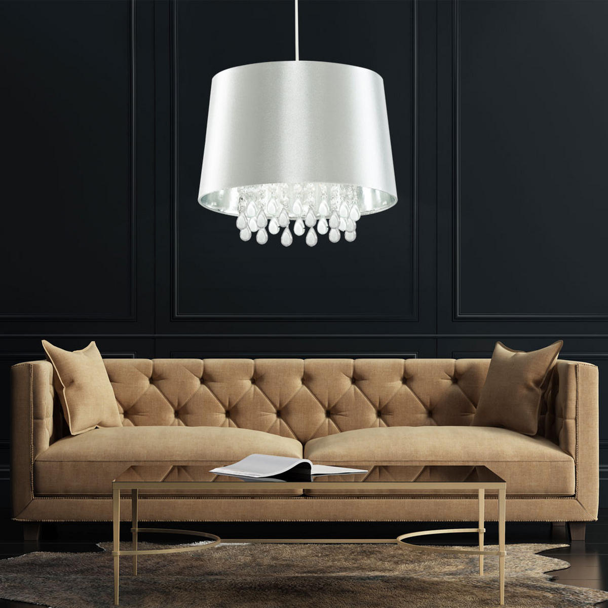 LED HÄNGELEUCHTE Kristall Optik Silber - Silberfarben, Metall (32/32/153cm)