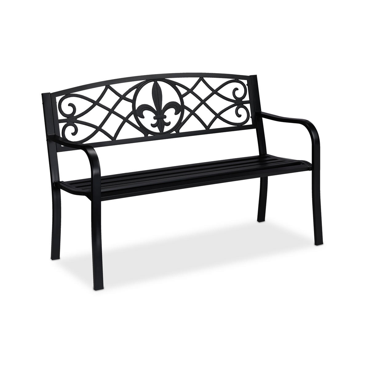 GARTENBANK Blume - Schwarz, Metall (127/86/60cm) - Relaxdays
