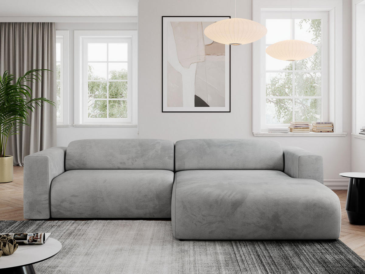 ECKSOFA PASADENA Hellgrau Velvet - Rechts Seite - Hellgrau/Schwarz, Kunststoff/Textil (180/288cm) - MKS