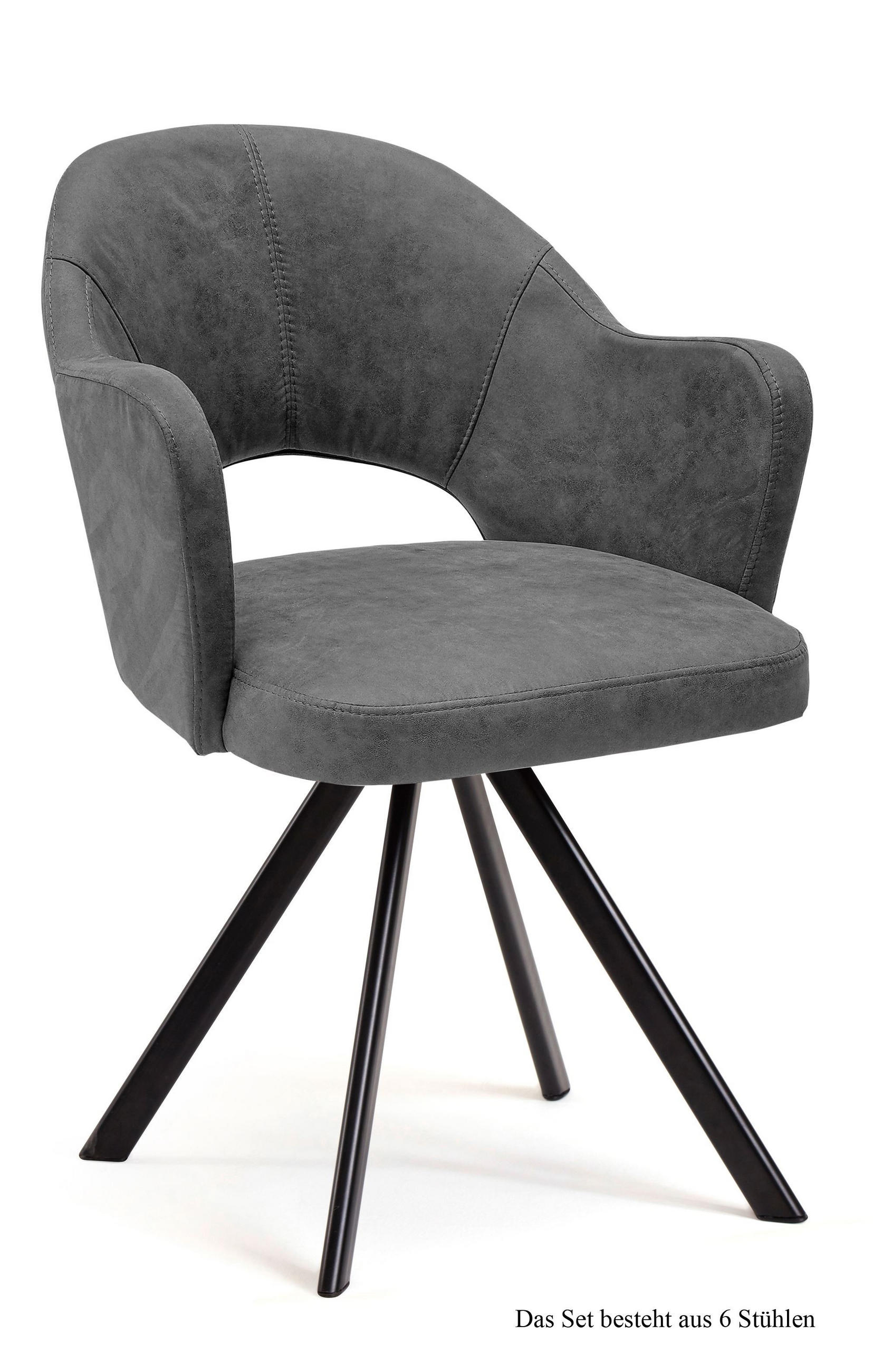 ARMLEHNSTUHL drehbar (6er-Set) Devon 59x87x61 Schwarz/Grau - Schwarz/Grau, Kunststoff (61/87/59cm) - 58aufmkessel