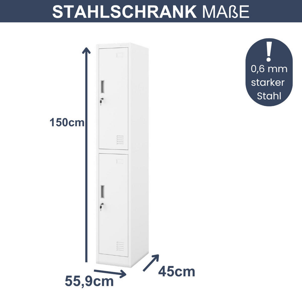 UMKLEIDESCHRANK Spind TOKIO 2 Abteile 185x31,7x45cm Weiß - Weiß, Metall (31.7/185/45cm) - DELUKE