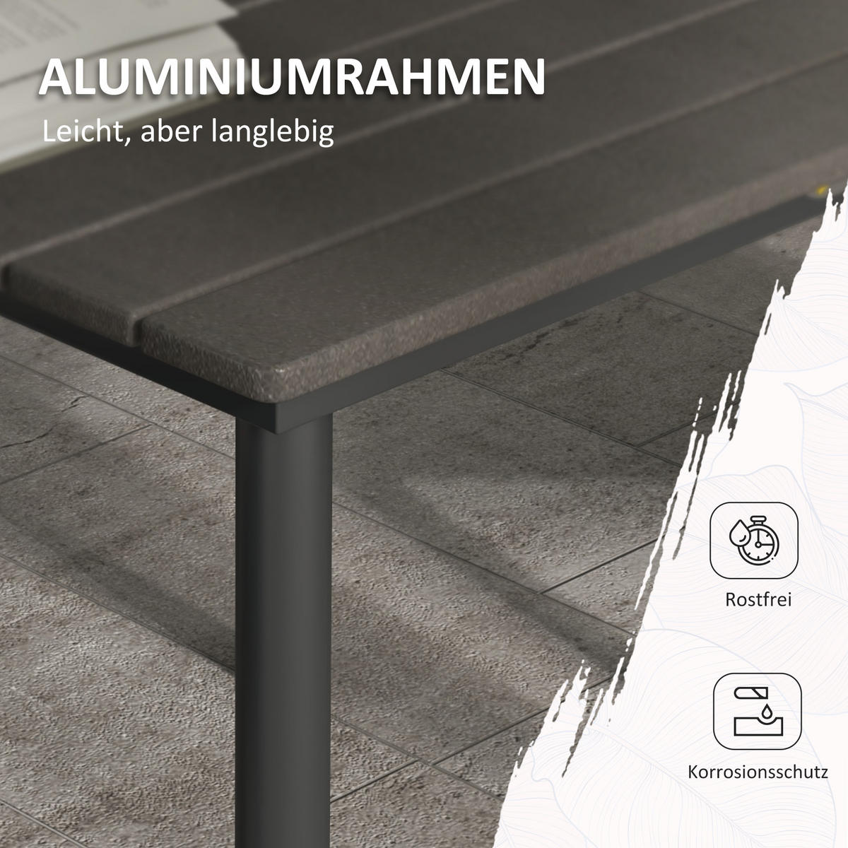 GARTENTISCH, Dunkelgrau, Aluminium - Dunkelgrau, Kunststoff/Metall (90/90/75cm) - Outsunny