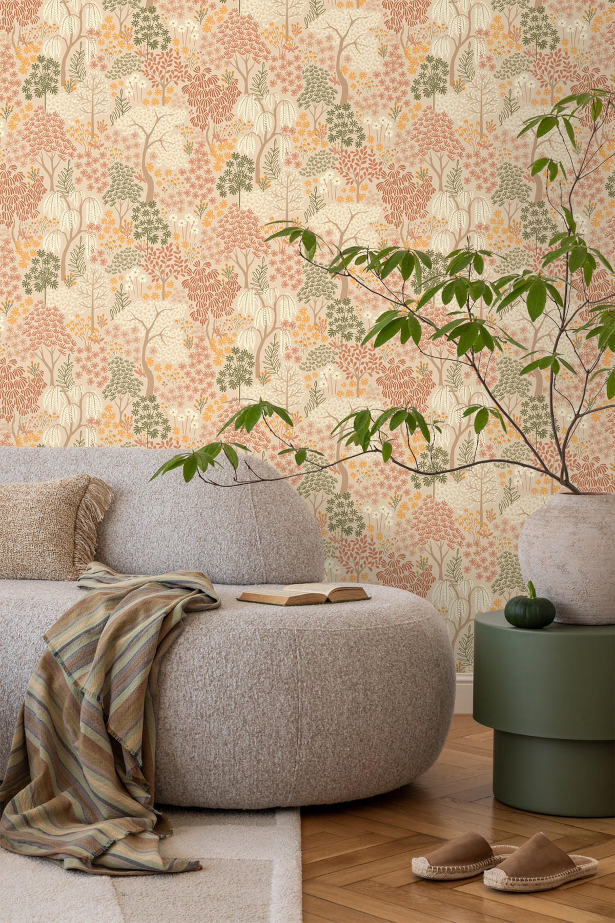 TAPETE Bäumen und Blumen 50 x 900 cm - Orange, Papier (50/900cm) - ESTAhome