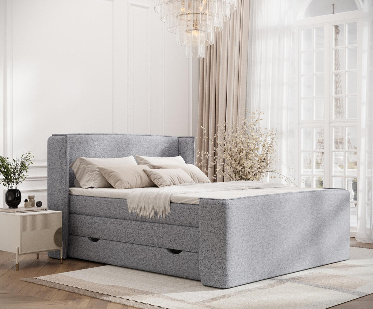 BOXSPRINGBETT Freeland Grau 160/200 cm mit Matratze und Topper - Schwarz/Grau, Holz/Holzwerkstoff (160/200cm) - Maison de Reve