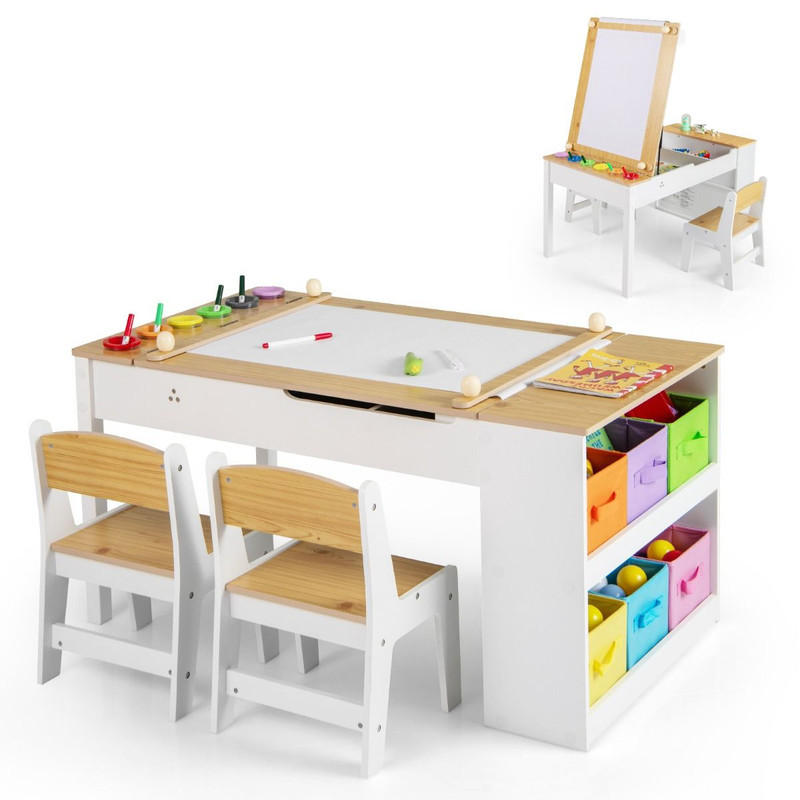 KINDERTISCH mit Stuhl natur(3-tlg) - Naturfarben, Holzwerkstoff (109/55/60cm) - COSTWAY