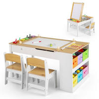 KINDERTISCH mit Stuhl natur(3-tlg) - Naturfarben, Holzwerkstoff (109/55/60cm) - COSTWAY
