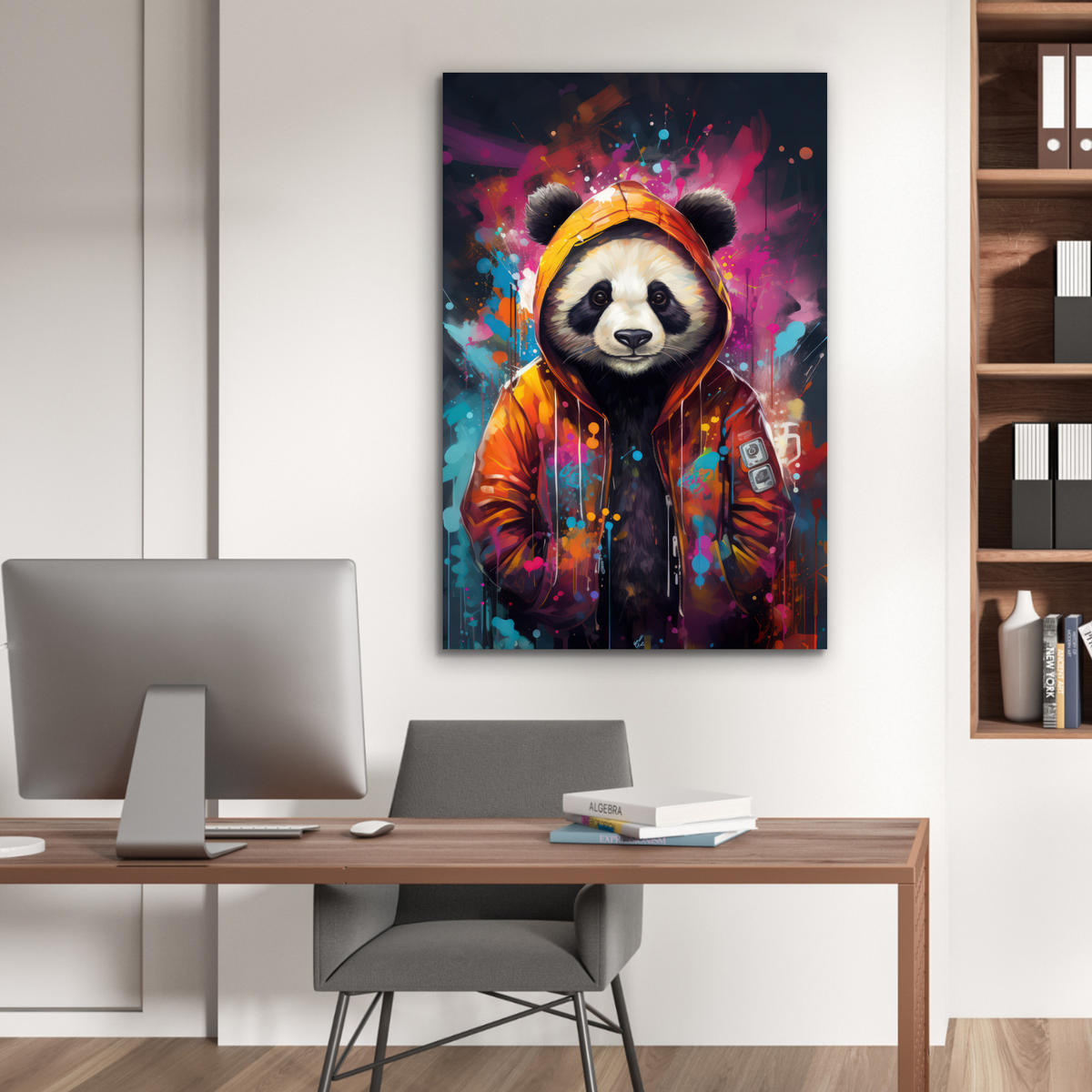 METALLBILD Panda - Jacke - Graffiti - Orange 60x90 cm - Orange, Metall (60/90cm) - MuchoWow