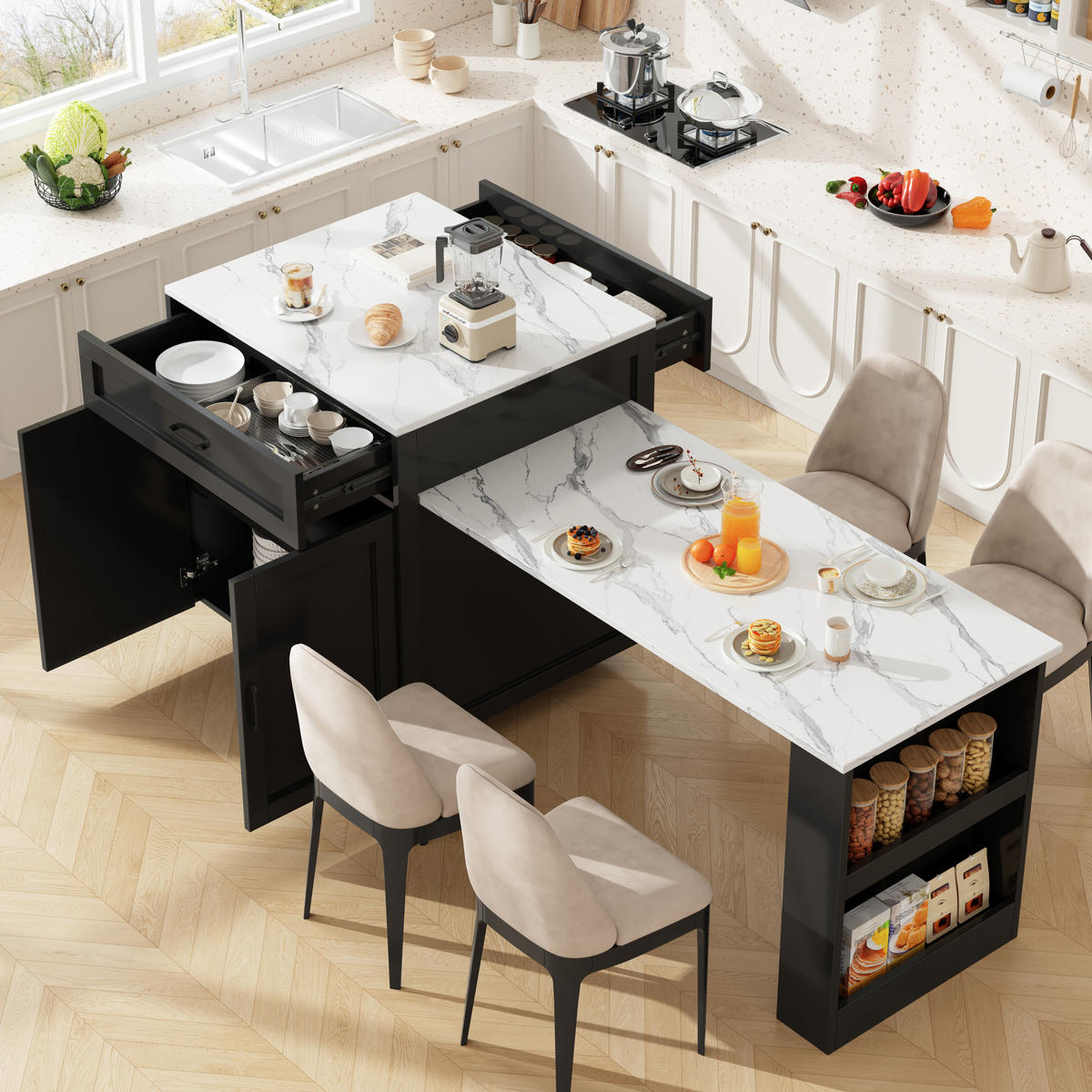 STEHTISCH ausziehbar mit Stauraum 98-204 x 70 x 93,5 cm Schwarz - Schwarz, Holz (70/93.5/204cm) - Beauniv