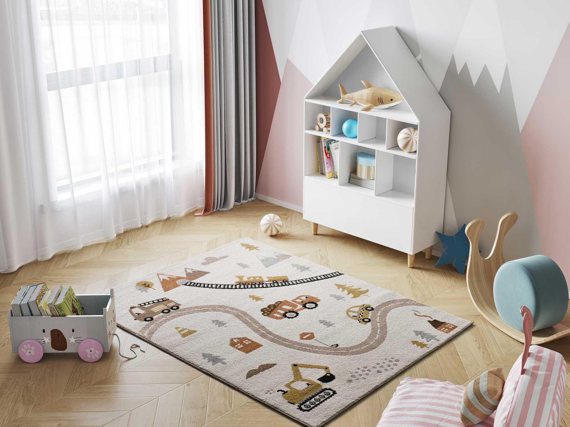 Thumbnail - Atticgo Kinderteppich, Beige, Textil, Fahrzeuge, Rechteckig, 120x170 cm, Oeko-Tex® Standard 100, in verschiedenen Größen...