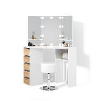 ECKSCHMINKTISCH Enna Weiß/Sonoma 110 cm mit LED Beleuchtung und Hocker - Weiß/Sonoma Eiche, Holzwerkstoff (110/141.5/54cm) - Livinity®