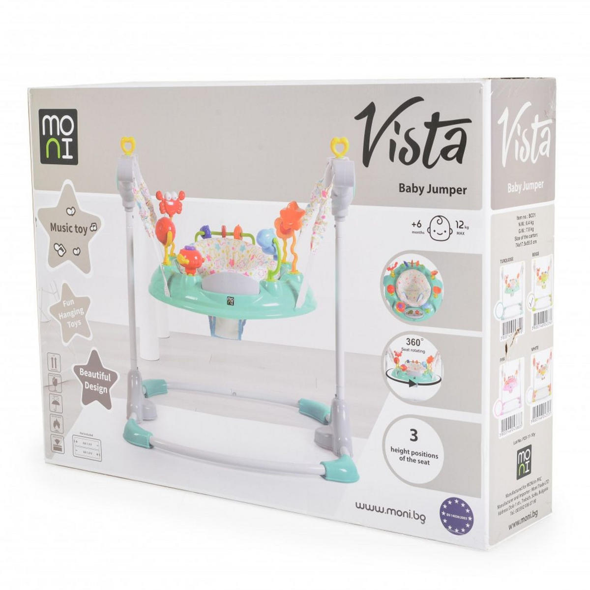 LAUFLERNHILFE Vista grau türkis mit Spielcenter, Musik, Licht, MP3-Anschluss, Höhe einstellbar - Grau, Kunststoff (60/92/72cm) - Moni