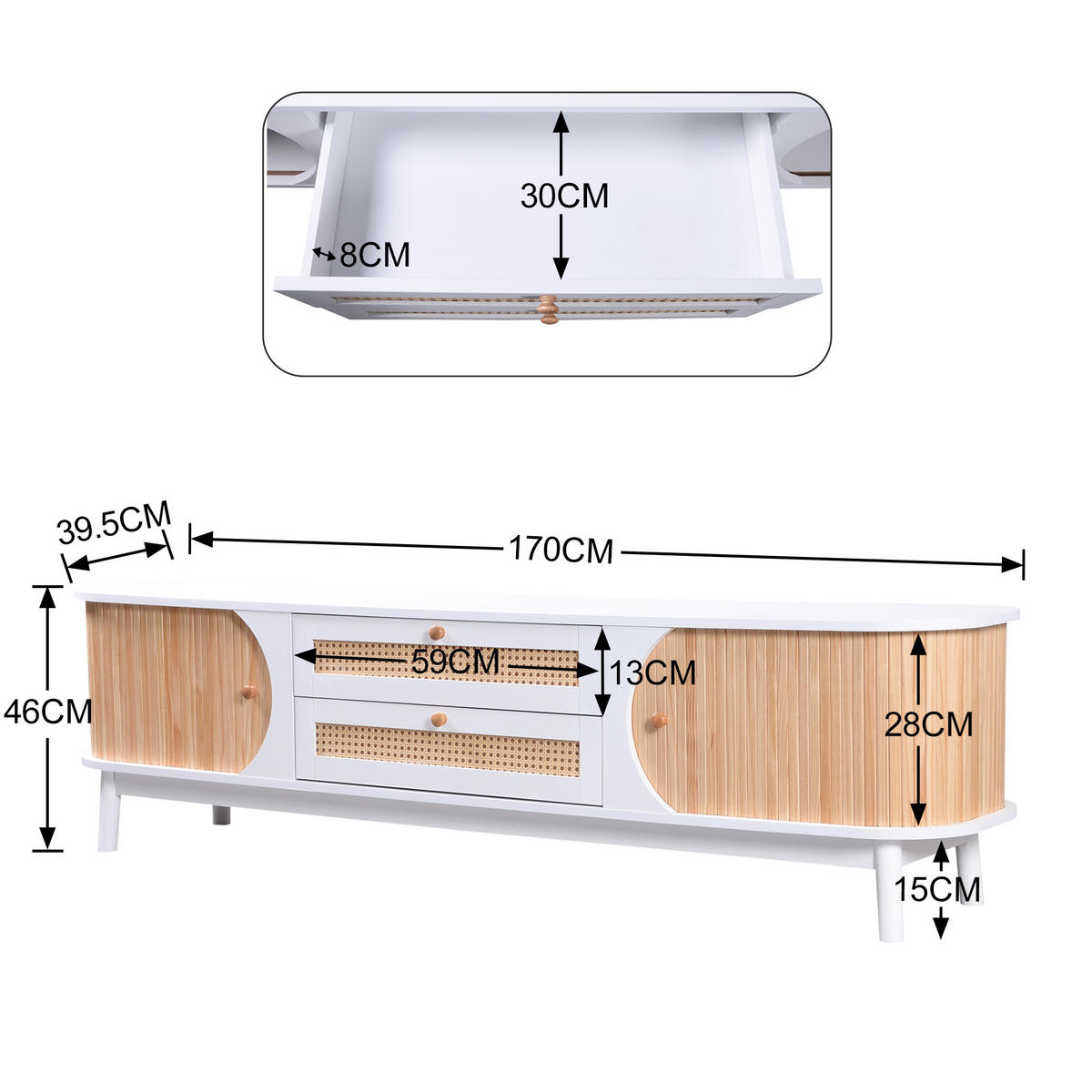 TV-MÖBEL Weiß 170/39.5/46 cm - Weiß, Holzwerkstoff (39.5/46/170cm) - Urban Meuble
