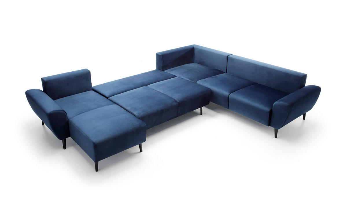 ECKSOFA BOSCO U-Form, Monolith-Stoff, Freistehend, mit verstellbaren Kopfstützen, Sofa für Familien, Größe: 340x270x98cm, Farbe: Blau - Blau, Holz/Textil (270/340cm) - DomoHome