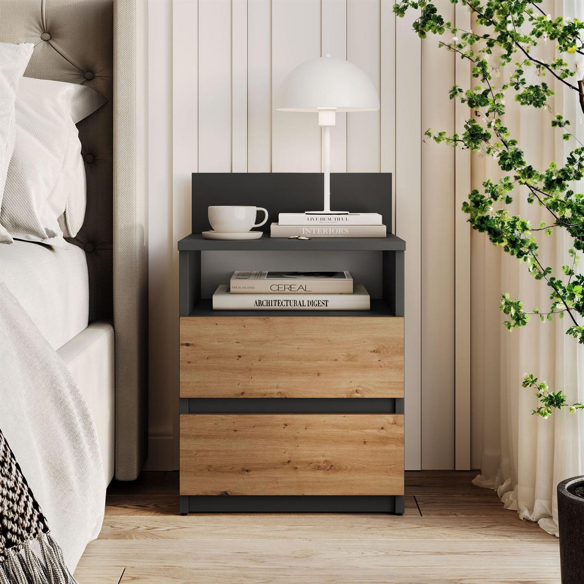 NACHTTISCH HANA M1 Artisan Eiche / Anthrazit - Eiche Artisan, Holzwerkstoff (40/59/32cm) - Lookway