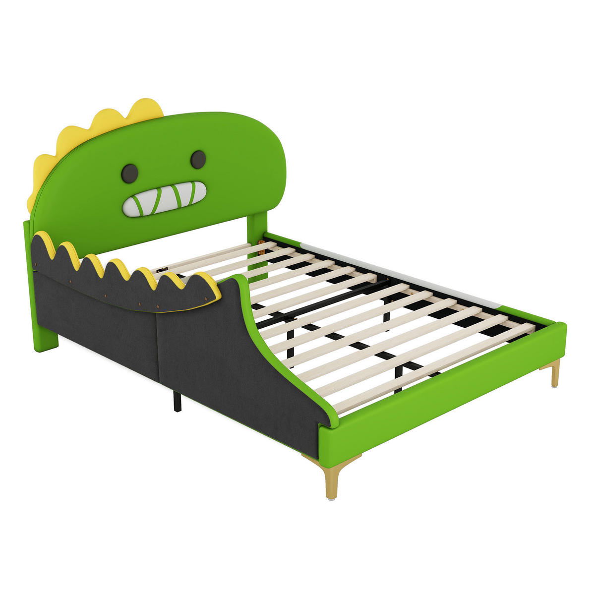 KINDERBETT 140/200 cm Dinosaurier Form PU Material Grün - Grün, Leder (140/200cm) - OKWISH