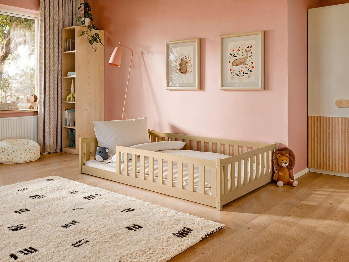 BODENBETT 120x200 cm mit Matratze in natur - Naturfarben, Holz (120/200cm) - Kids Collective