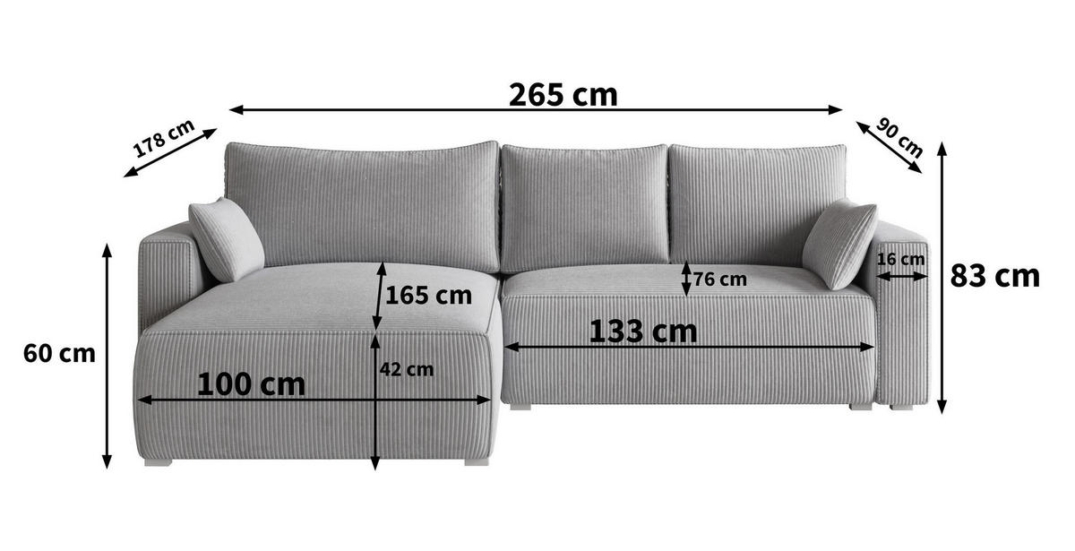 ECKSOFA FORIL P Gelb Kordstoff mit Schlaffunktion - Gelb, Holz (265/178cm) - MASSENO