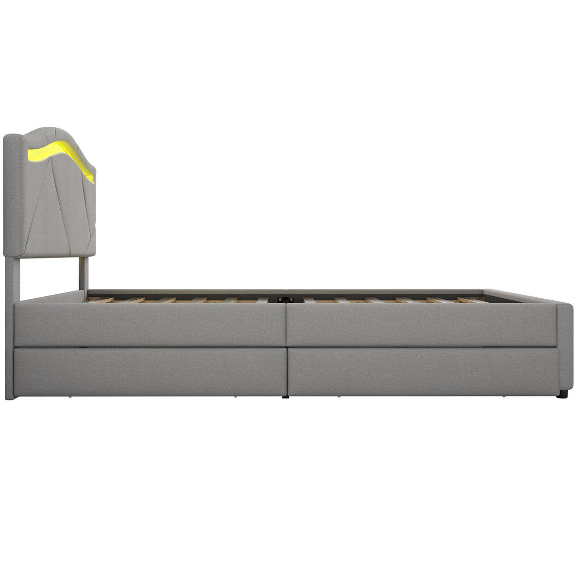 POLSTERBETT aus Leinen 90x200 cm in Grau mit LED-Beleuchtung & 2 Schubladen - Grau, Textil (90/200cm) - Modfu