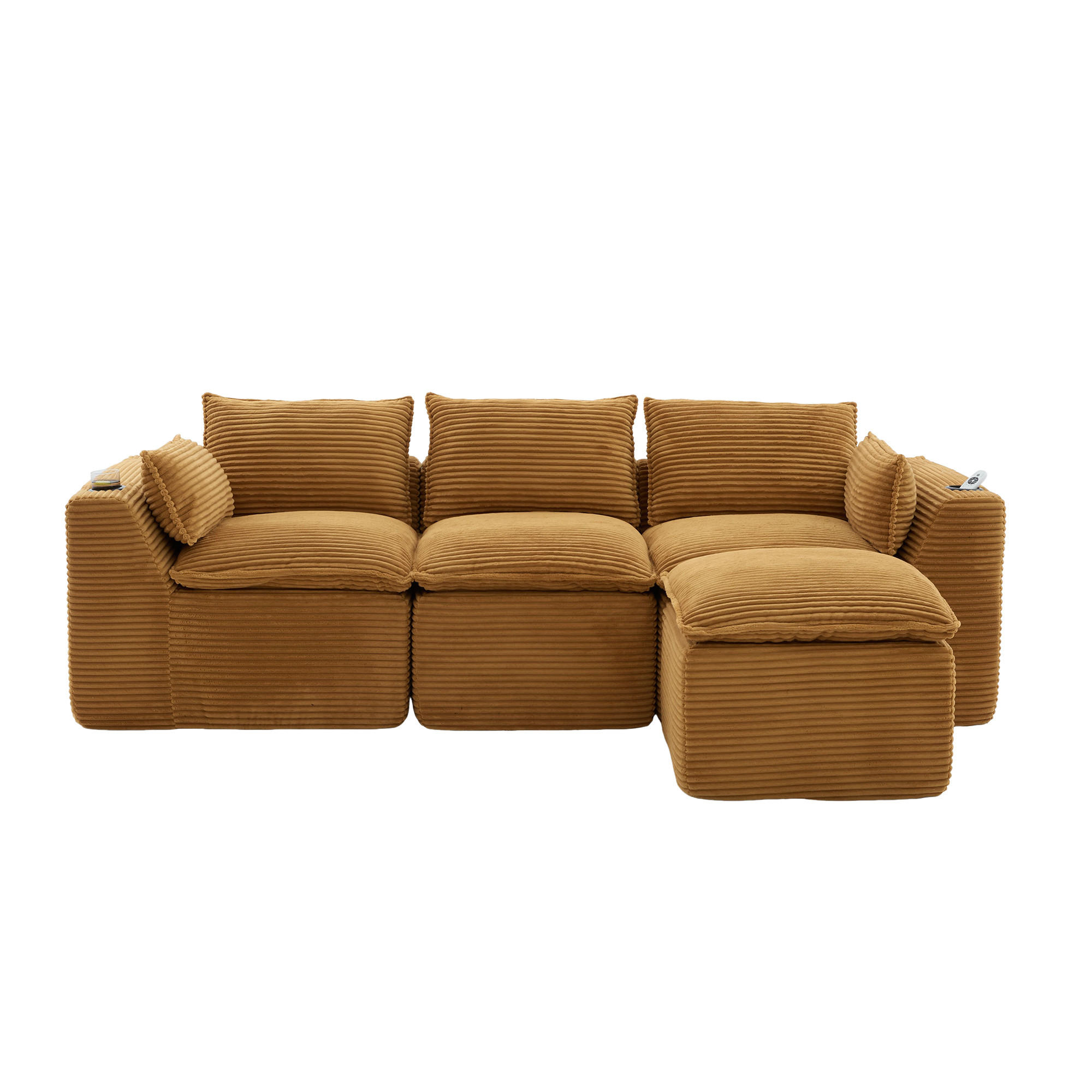 ECKSOFA 256/161/75 cm Orange mit 1 Fußhocker, 2 Getränkehalter und 2 Seitentaschen - Orange, Textil (256/161cm) - Oxeza