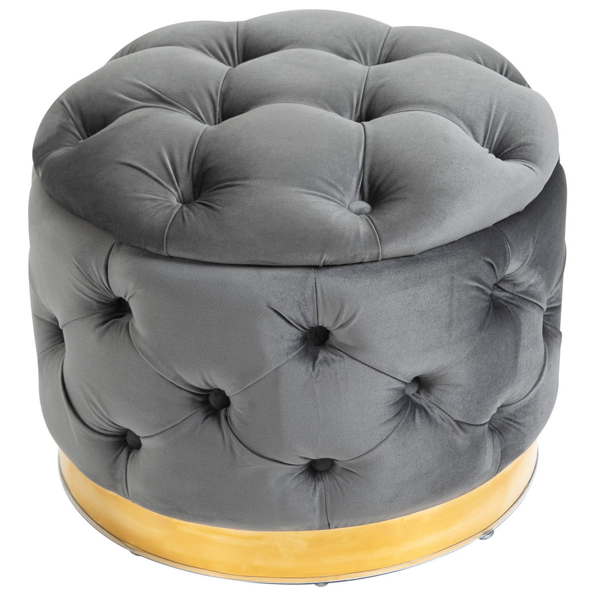 HOCKER Mit Stauraum DE-07181 Vintage, Knopfheftung, Metallbasis Kohlegrau - Anthrazit, Holz/Textil (55/42/55cm) - ComfortXL