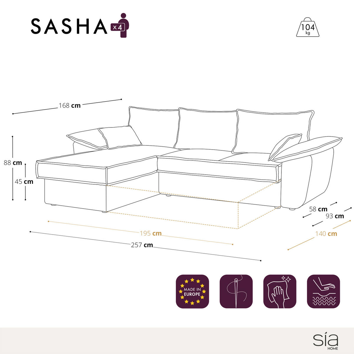 LINKSECK-SCHLAFSOFA SASHA Samt Beige 257cm - Beige, Textil (168/257cm) - Sia Home