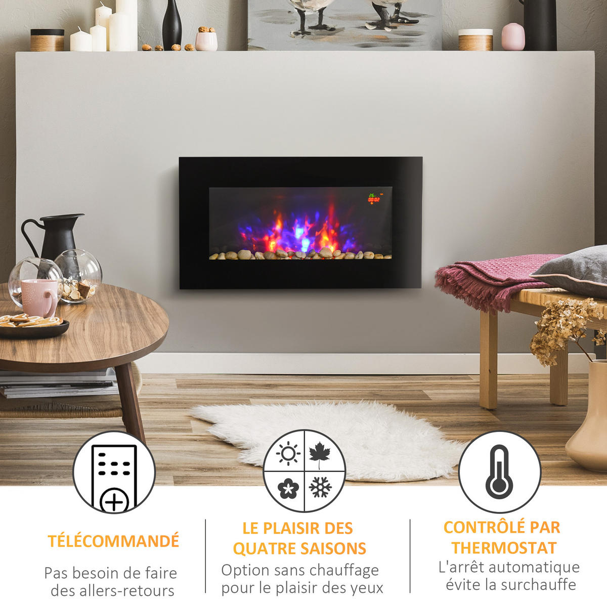 ELEKTROKAMIN DE-17050 7 Farben LED-Flamme Schwarz - Schwarz, Metall (72.5/40/11.5cm) - ComfortXL