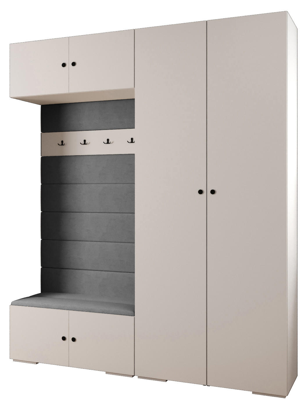 Abiks Möbel Garderoben-Set Weiß, Grau, Schwarz 200x236.7x47 cm