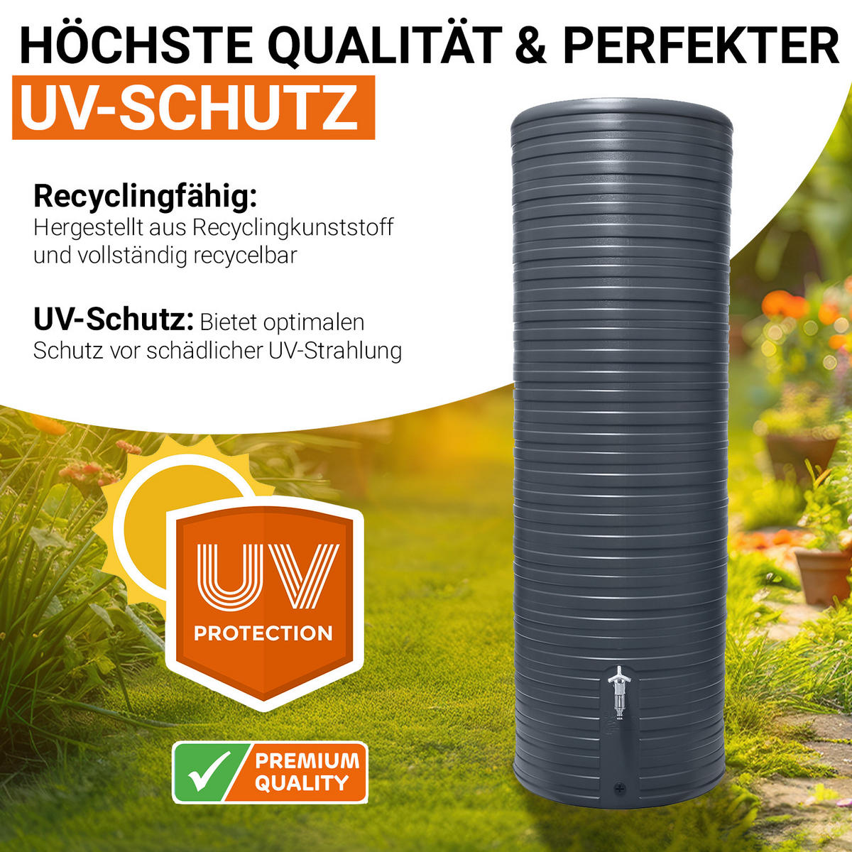 REGENTONNE 500 L, graphite grey - Grau, Kunststoff (61/185/65cm) - GARANTIA