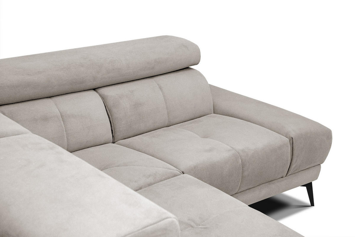 ECKSOFA LARS 5-Sitzer, 1 Relax, verstellbare Kopfstützen, beige - Beige/Schwarz, Holzwerkstoff/Textil (284/201cm) - Courtois Laville