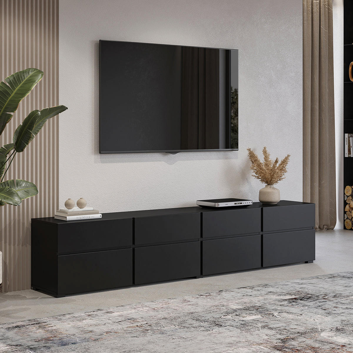 TV STOLEK Lilia Černá - černá, kompozitní dřevo (225/48/40cm) - Petits-meubles
