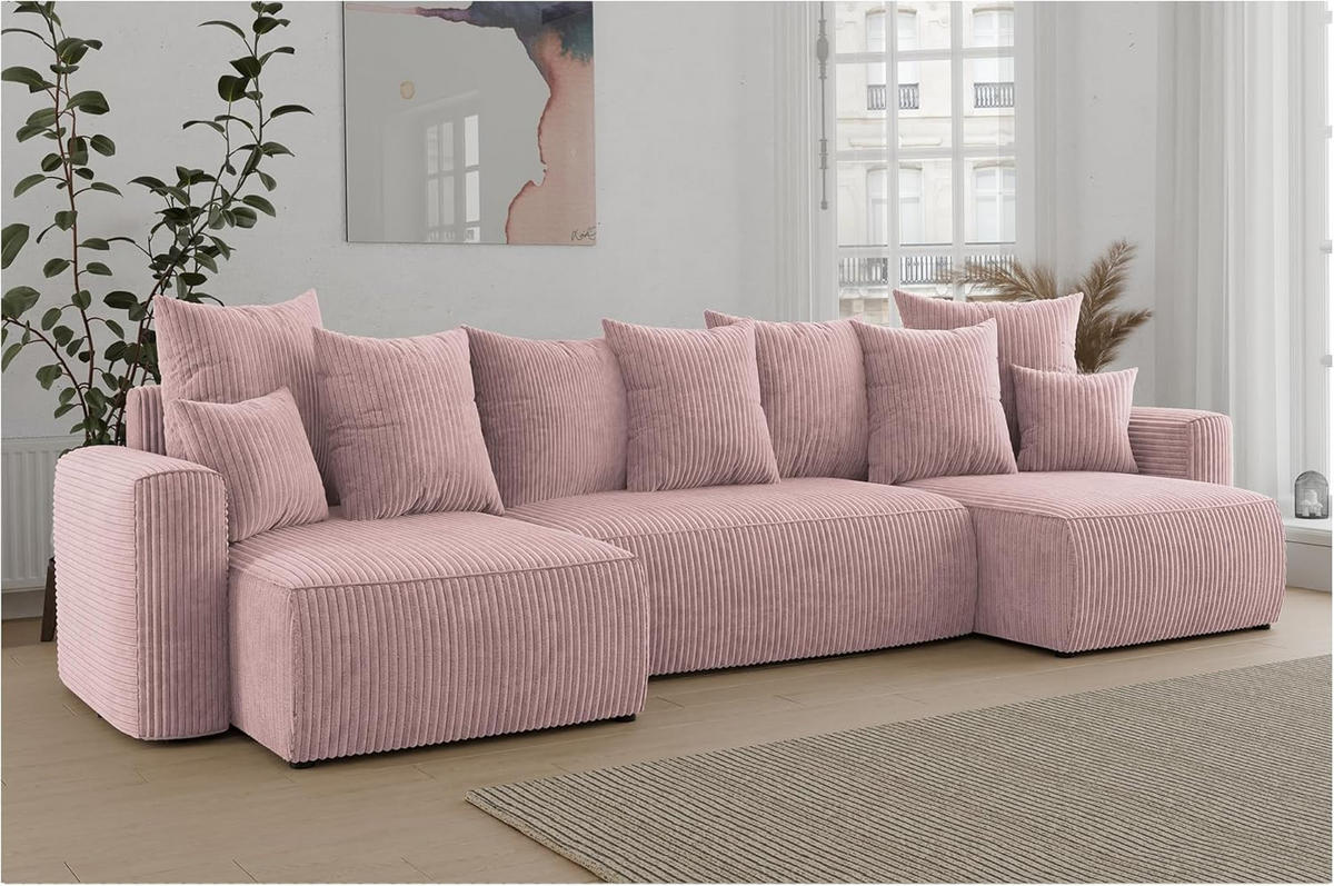 ECKSOFA DAVE U - Pink/Schwarz, Holzwerkstoff (312/142cm) - Meblini