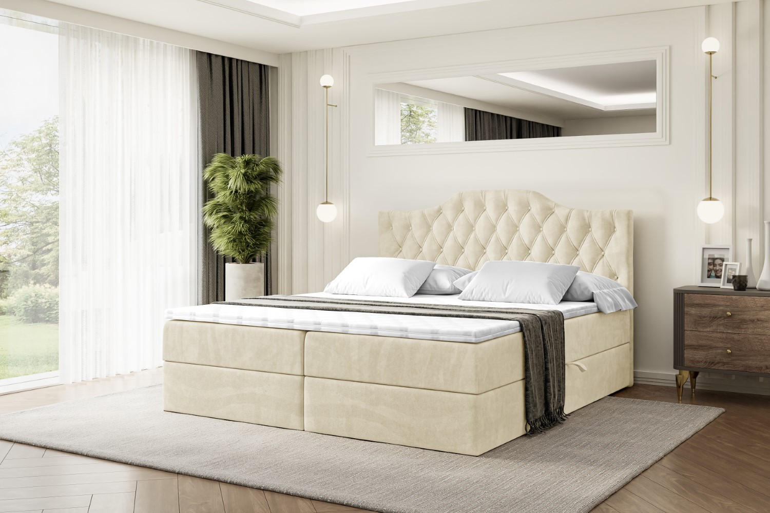 BOXBETT mit Matratze H4 und Lattenrost - VILA-1 - 120x200 cm - H4 - Beige - Beige, Holzwerkstoff (120/200cm) - ALTDECOR