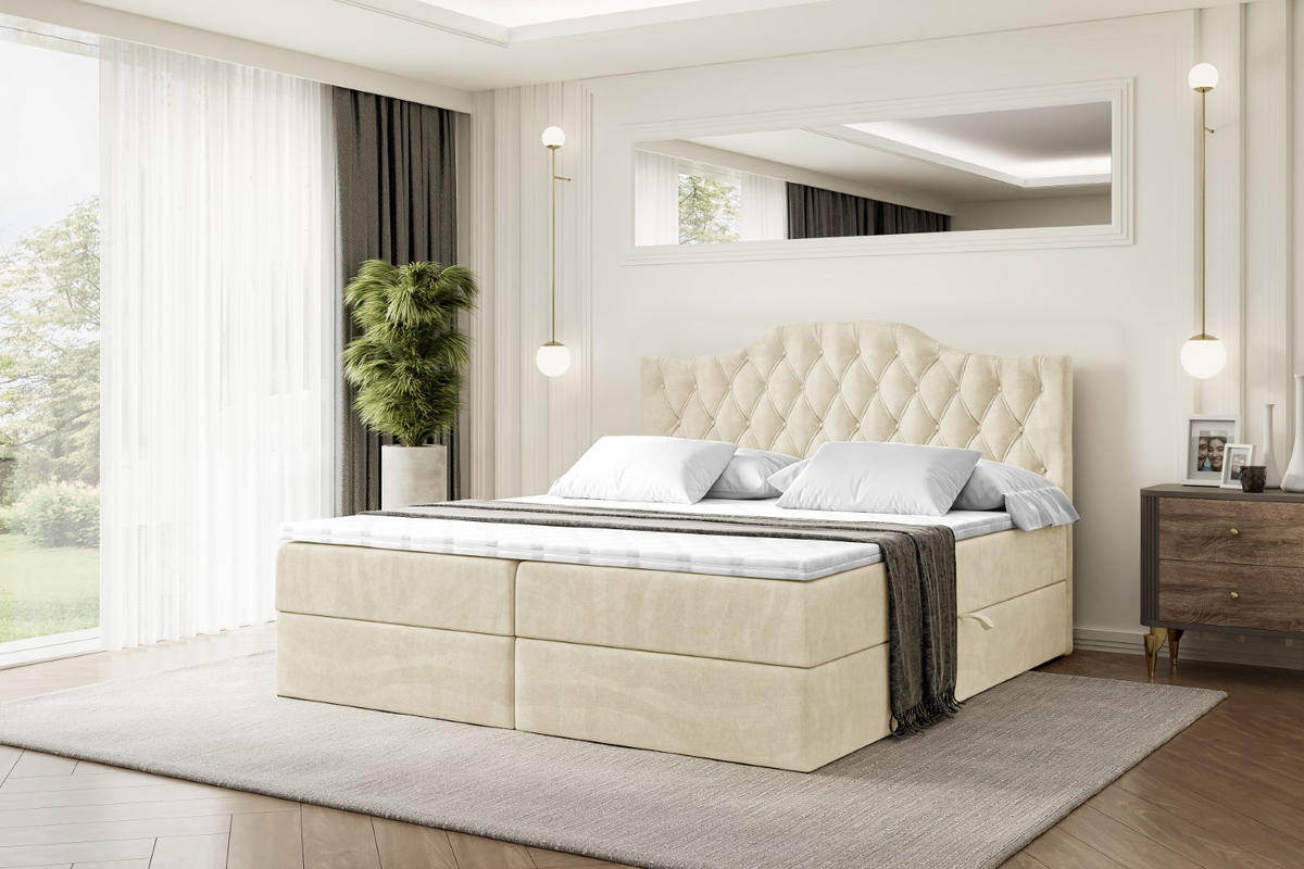 BOXBETT mit Matratze H4 und Lattenrost - VILA-1 - 160x200 cm - H4 - Beige - Beige, Holzwerkstoff (160/200cm) - ALTDECOR