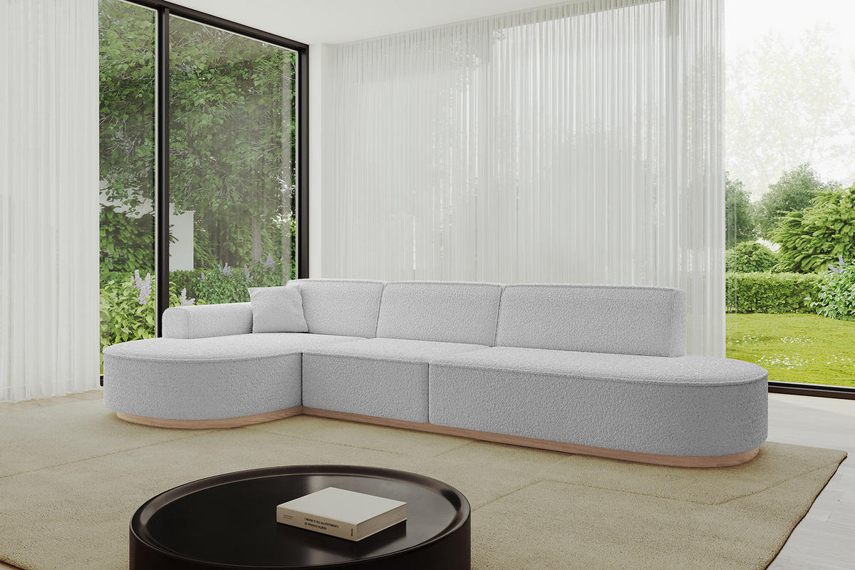 ECKSOFA Ottomane Links MARI-L2-v1 - 328x171x83 cm Hellgrau Bouclé - Hellgrau, Holzwerkstoff/Textil (328/171cm) - ALTDECOR