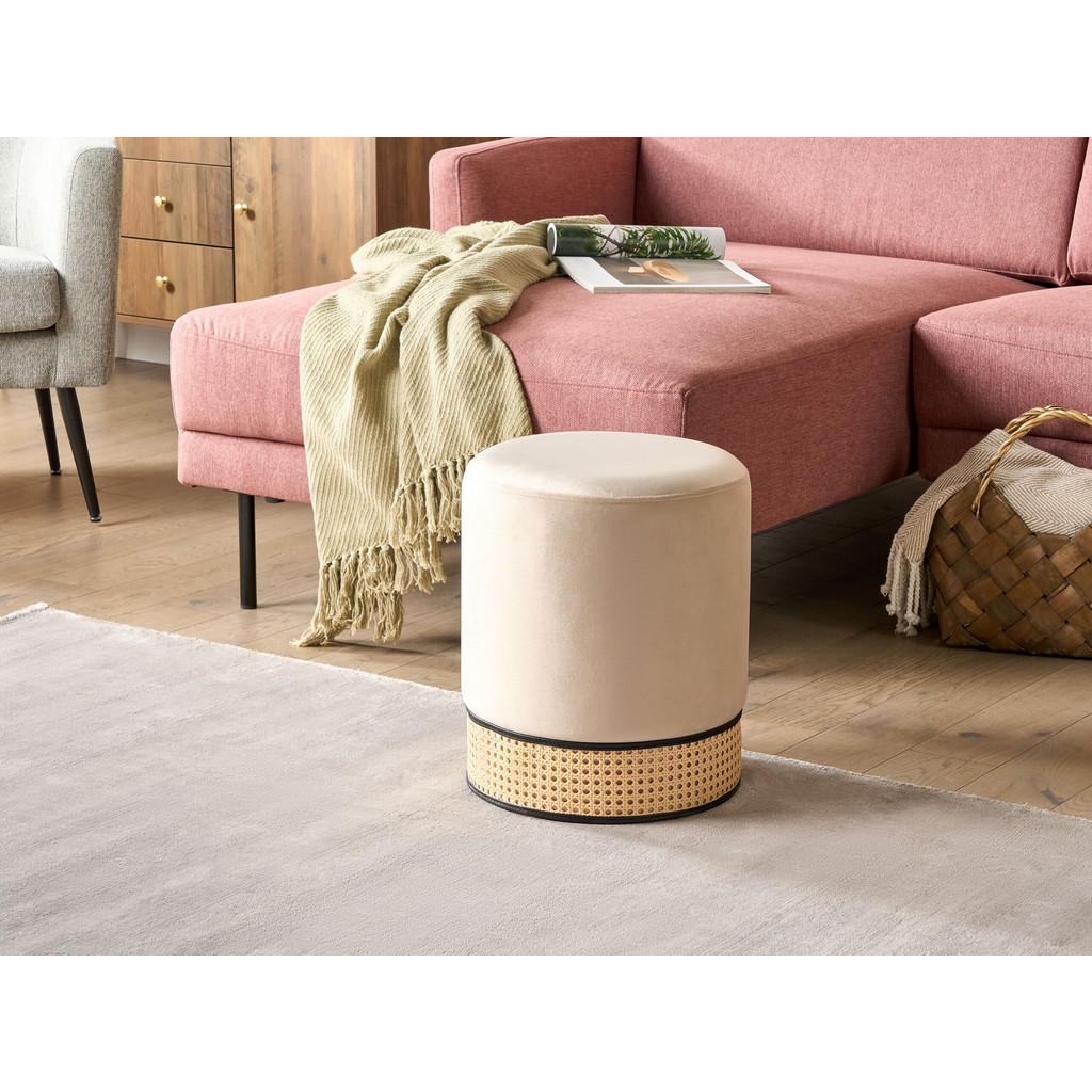 Thumbnail - Beliani Pouf, Beige, Textil, 1-Sitzer, Rund, 35x42x35 cm, Wohnzimmer, Hocker, Poufs