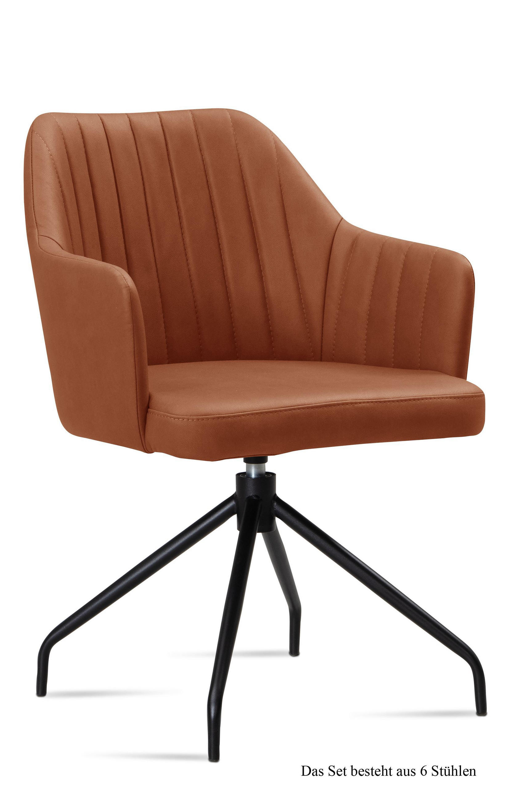 ARMLEHNSTUHL drehbar (6er-Set) Dorena 58x81x60 Schwarz/Cognac - Cognac/Schwarz, Kunststoff (60/81/58cm) - 58aufmkessel