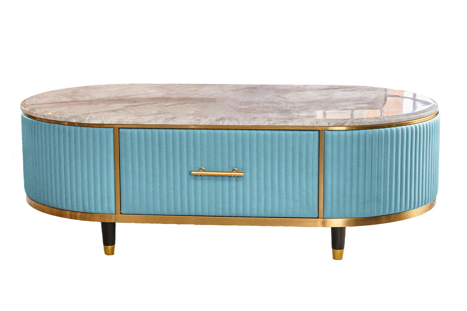 COUCHTISCH MARIA Hellblau Kunstleder - Schwarz/Hellblau, Stein/Metall (70/130/45cm) - KAWOLA