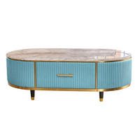 COUCHTISCH MARIA Hellblau Kunstleder - Schwarz/Hellblau, Stein/Metall (70/130/45cm) - KAWOLA
