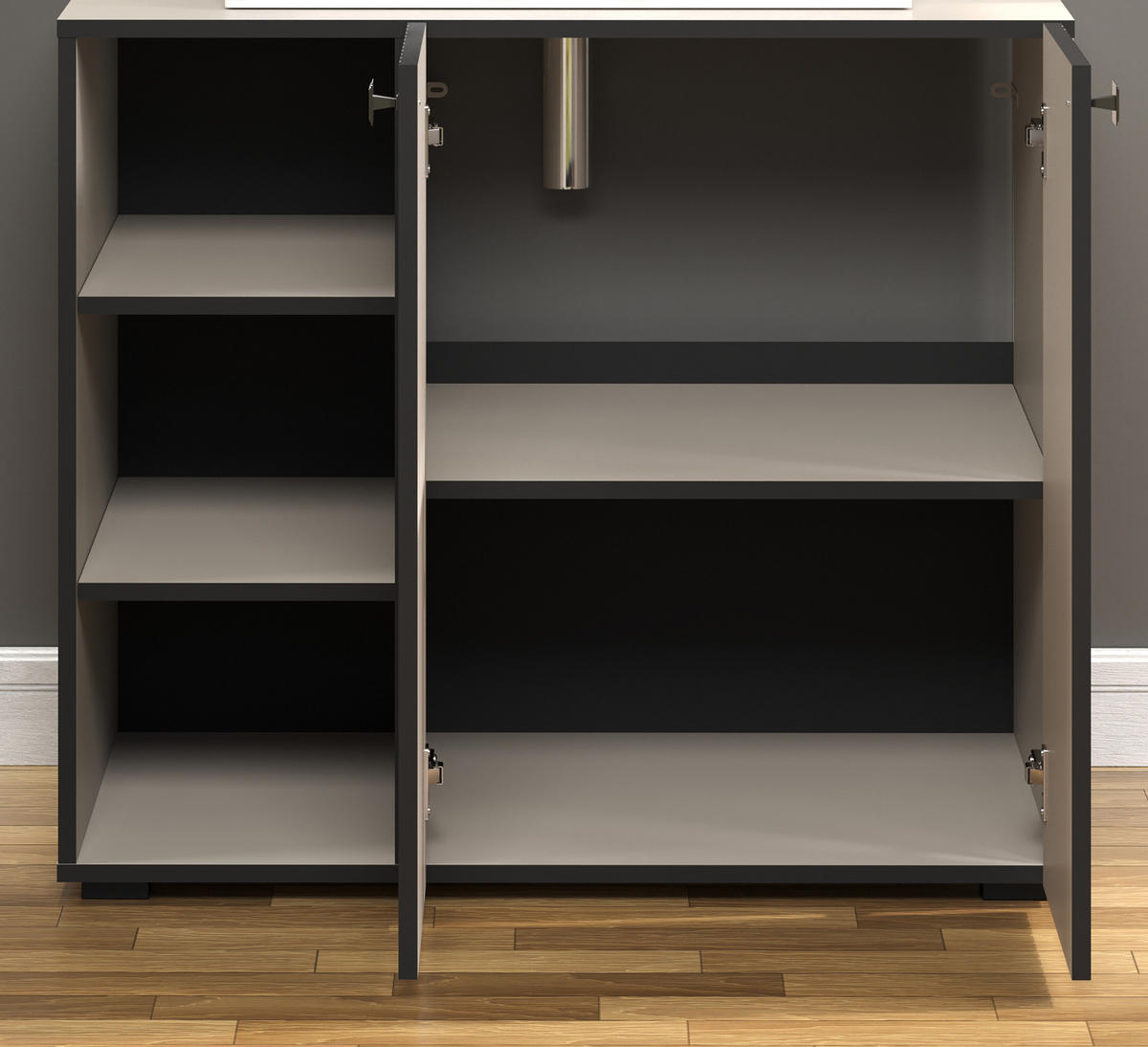 BADMÖBEL-SET Kaschmir, grau 90 x 186 cm 2-teilig, Badkombination in modernem Design - Schwarz/Grau, Glas/Holzwerkstoff (90/80/20cm) - Top.Furn