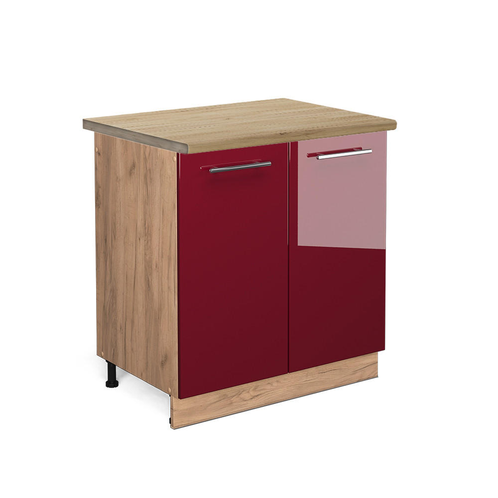 SPÜLENUNTERSCHRANK Fame-Line Bordeaux Hochglanz 80 cm, AP Eiche - Honigeiche/Bordeaux, Holzwerkstoff (80/82/60cm) - Vicco