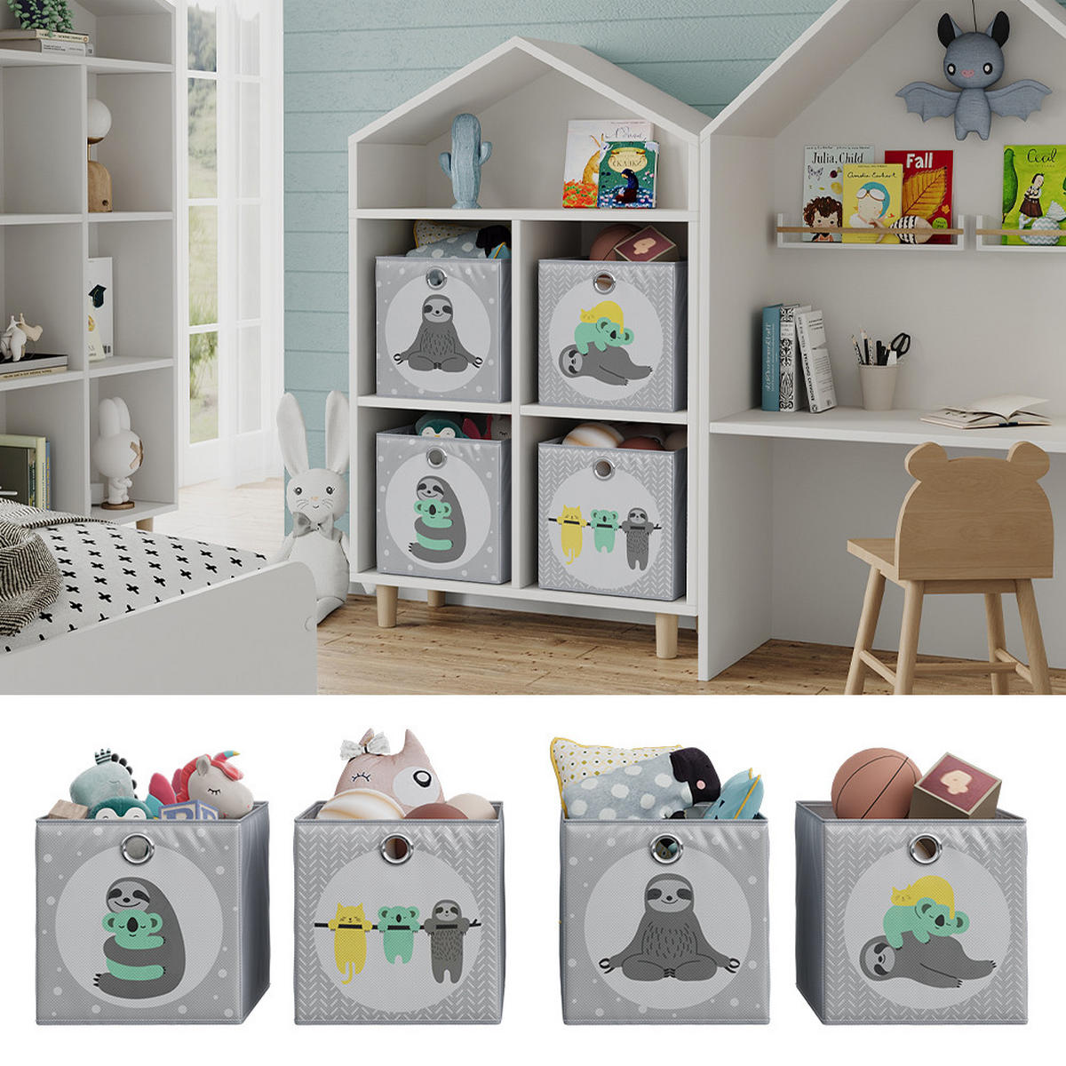 FALTBOX Grau 30 x 30 cm (Motiv Faultiere) - Multicolor/Grau, Wellpappe (30/30cm) - Vicco