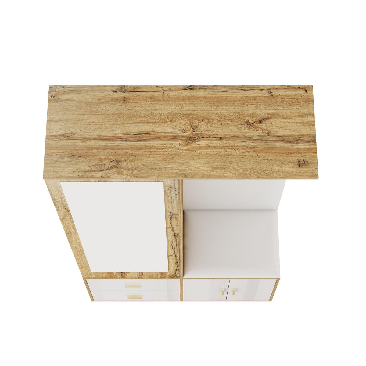 SCHUHSCHRANK aus Spanplatte 100x38x180cm in Weiß & Natur mit Spiegel - Naturfarben, Holzwerkstoff (100/180/38cm) - Modfu