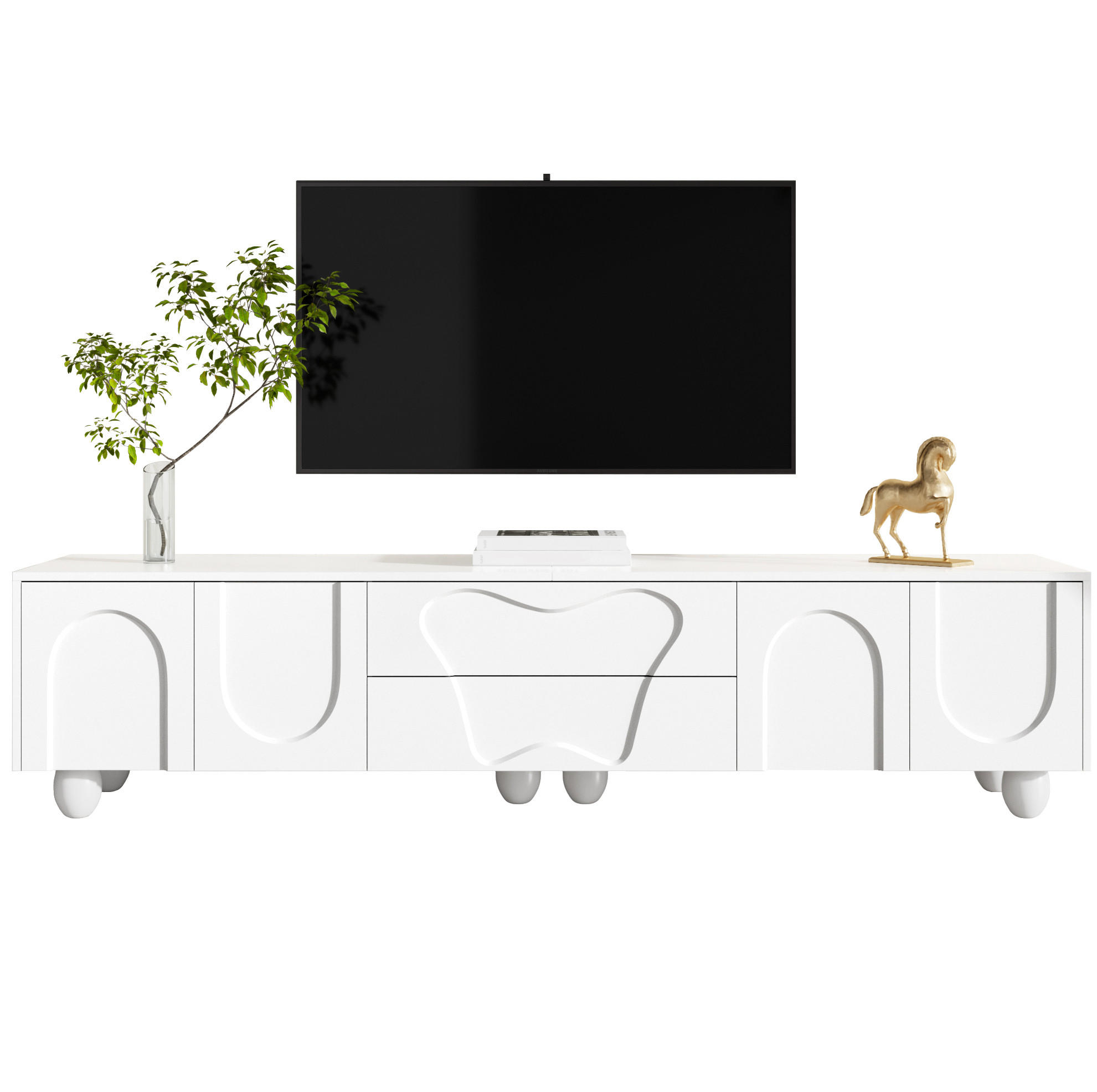 TV-ELEMENT mit Stauraum 180 x 40 x 42 cm Weiß mit Holzbeinen - Weiß, Holzwerkstoff (40/42/180cm) - Beauniv