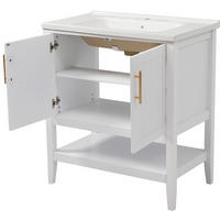 WASCHTISCH mit Unterschrank aus MDF 80x47x89 cm in Weiß, bodenstehend, pflegeleicht und mit Keramikbecken - Weiß, Holzwerkstoff (80/89/47cm) - Modfu