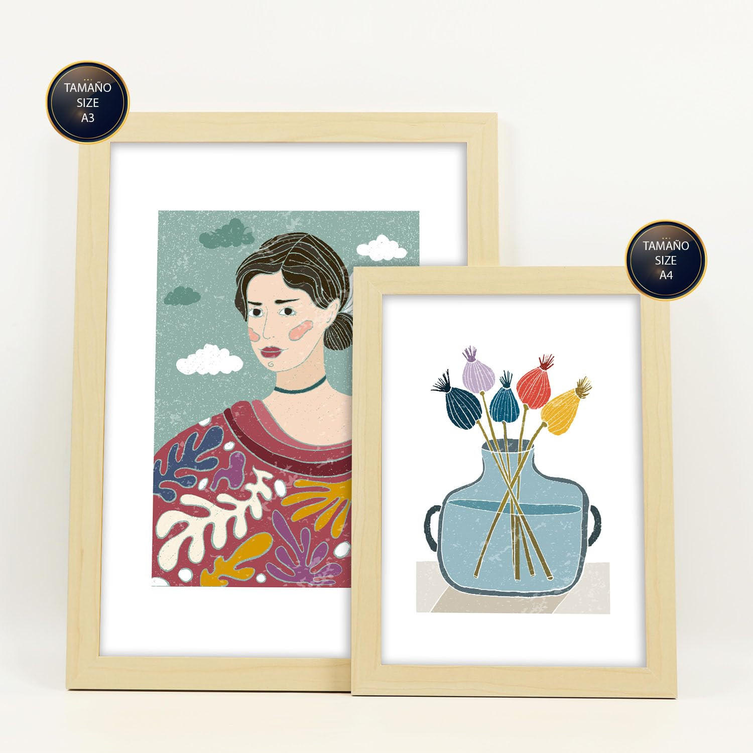 POSTER Set Mit 6 Drucken Garten In Ethnischendruckkollektionen Dekorative Rahmen Für Ihr Zuhause Wandkunstdruck A3 & A4 Rahmen Aus Hellem Holz - Beige, Papier (29/3cm) - Nacnic